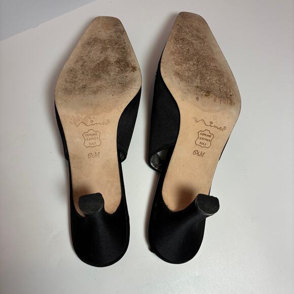 Nina Slingback Heels 6.5M BEADED Shoes Dressy Black Leather soles Classic Luxury - Picture 3 of 10